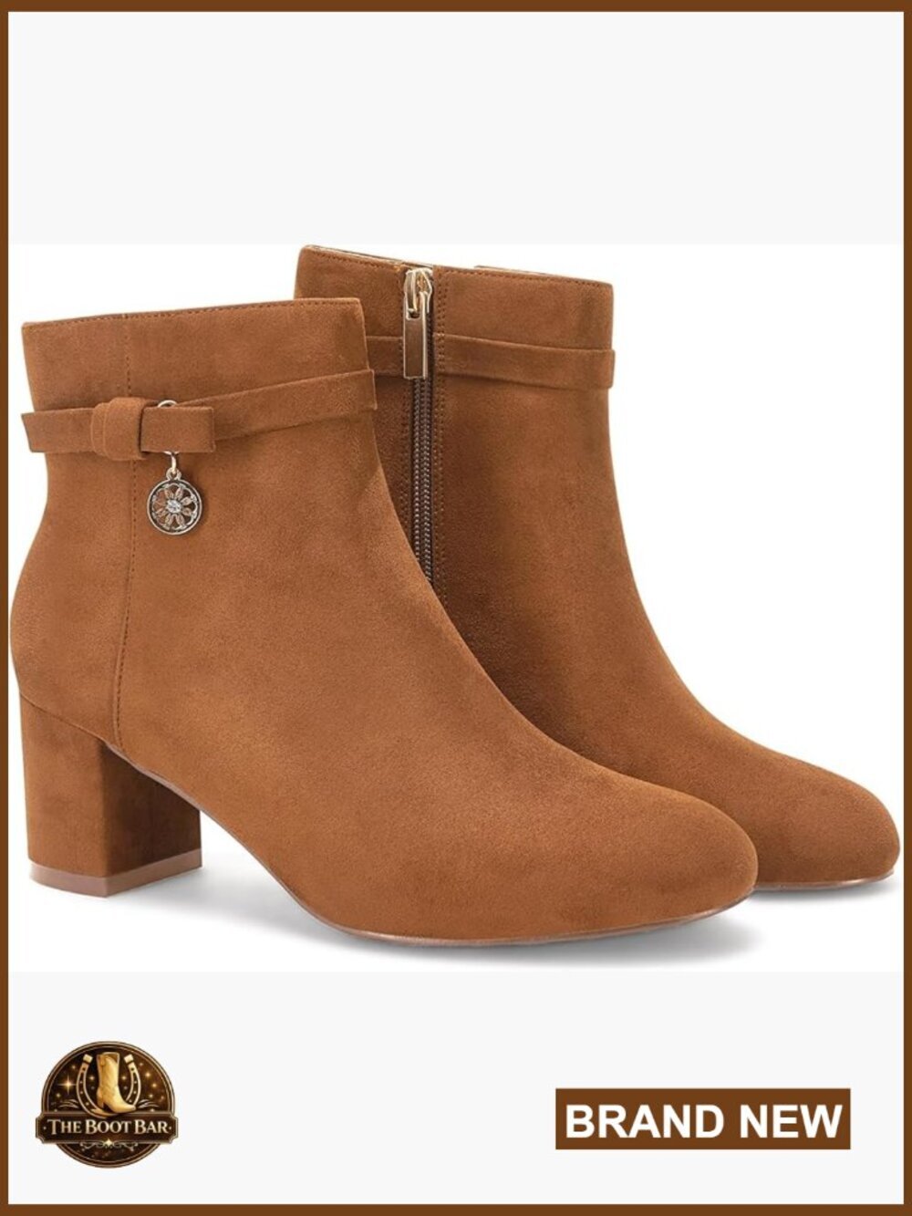 Suede Ankle Booties with Block Heel Side Zipper Vintage Style
